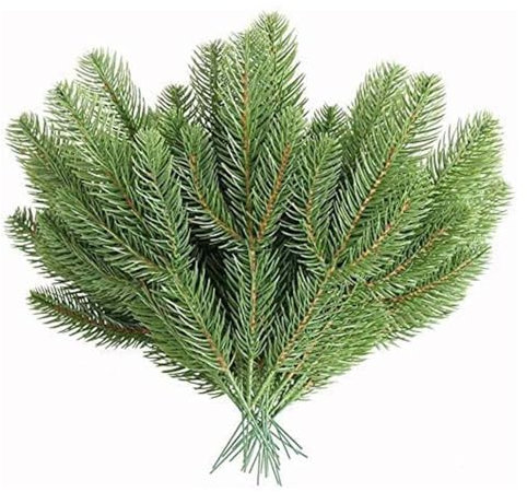 30 Stück Künstliche Tannenzweige, Gefälschte Tannenzweige Kiefernnadeln Künstliche Kiefer Zweige Tannennadeln für Girlande Kranz Weihnachtsverzierung Heimgartendekoration (Gelblich brauner Kern)