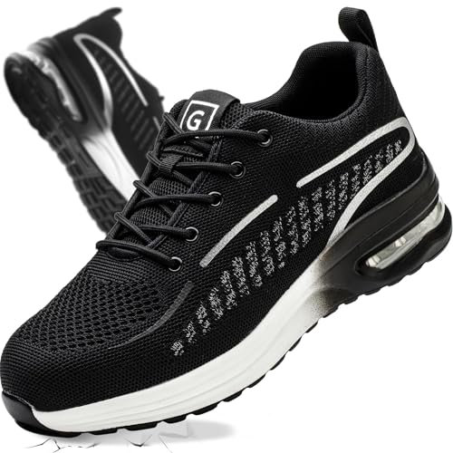 Zapatos de Seguridad para Hombre Mujer Zapatillas Ligeros Calzado de Trabajo Comodos con Puntera de Acero Transpirable Antideslizante Adecuado para Cocinas Obras Construcción Gris 44EU