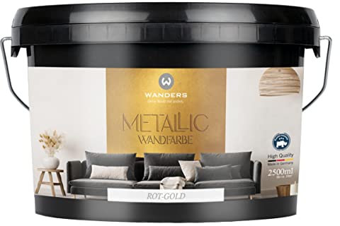 Wanders24 Wanders Metallic Wandfarbe Rot-Gold (2,5 Liter) moderne Metallic Effekt Wandfarbe in 9 exklusiven Farbtönen, Effektfarbe innen für Zuhause, Made in Germany
