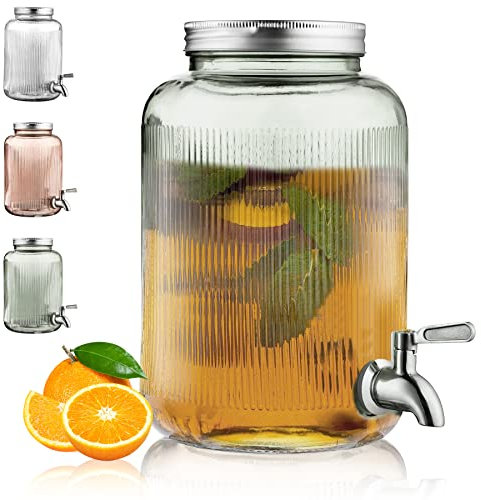 Berglander Getränkespender aus Glas, Kühlschrank, 4L Getränkespender mit wasserdichtem Edelstahlhahn, BBQ-Saftspender, Picknick, Poolparty und Gesellschaftsveranstaltung (grün)