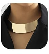Dcfywl731 Chunky Gold Necklace - Women's Exaggerated Ethnic Big Statement Choker in African Tribe Wide Metal