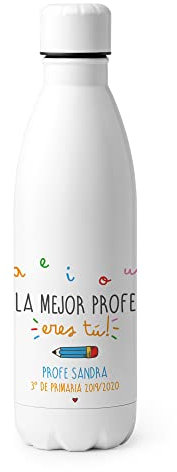 Regalo Original - Botella Personalizada Reutilizable para Profesores - Acero Inoxidable Doble Pared 500 ml - Regalo Original para Fin de Curso - Color Blanco