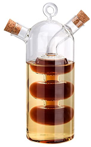 Pcscevcr Dispensador de aceite y vinagre 2 en 1, recipiente de vidrio transparente para botellas de aceite de oliva con tapones de corcho, suministros de cocina en tarro de vidrio (forma de calabaza)