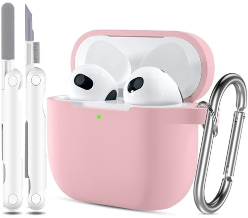 R-fun Kompatibel mit AirPods 3 Hülle, Kompatibel mit AirPods 3 Gen Hülle Case mit Reinigungsset und Schlüsselanhänger, Weicher Silikonschutz Kompatibel mit Apple AirPods 3 Hülle Case,Rosa