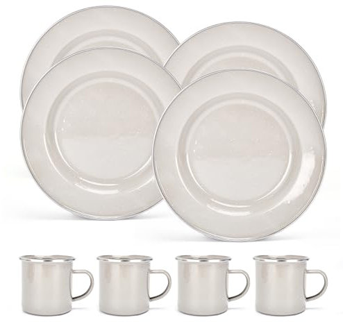 Libken Emaillegeschirr Campingteller - Geschirr für Reisen, Camp, Wandern, Picknick - Emaille Teller Camping Geschirr Set - Camping Geschirr Set - Metall Geschirrset - Spülmaschinenfest - 4 Teller, 4
