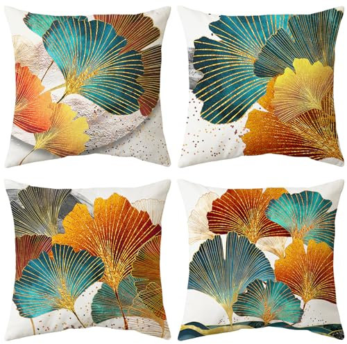 Bestash Kissenbezug 45x45 4er Set Kissenbezüge Samtkissen Kissenbezug Modern Zierkissen Sofakissen Dekokissen für Wohnzimmer Sofa Schlafzimmer(Ginkgo Biloba)