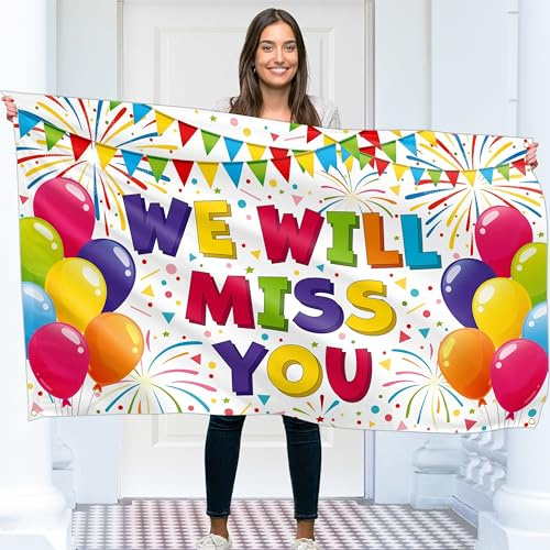 Banner mit Aufschrift We Will Miss You – Glücksbanner und Dekoration – Sorry Your Leaving Dekorationen – 1,5 m x 0,9 m mit 4 Messinglöchern – lebendiger Digitaldruck – 110 den dickes Polyester –