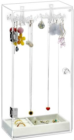QWORK® Jewelry Stand, Necklace Organiser, Acrylic Necklace Box, With Rotatable Hooks And Tray, Storage Of Rings, Necklaces, Bracelets