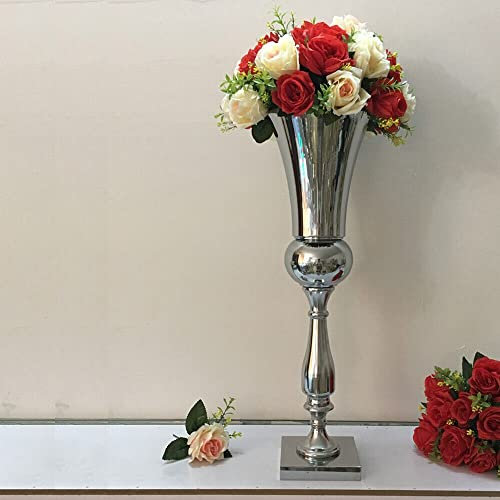 Vase Large Plated Luxury Flower Vase 64cm Wedding Table Centrepiece Home Decor Silver Iron Vases, Metal Flower Stand for Birthday Weddings Anniversary Ceremony Home Decor