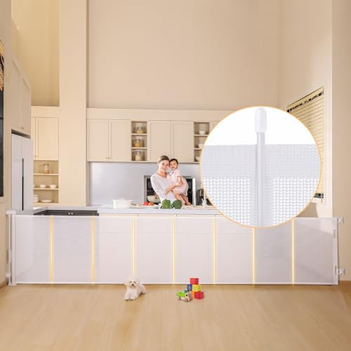 Treppenschutzgitter Ausziehbar 380Cm,Türschutzgitter Ausziehbar Verstärkt 89cm Hoch, Absperrgitter Baby Extra Breit Babygitter, Treppenschutzrollo Türschutzgitter Hund Treppenschutzgitter Tür Treppen