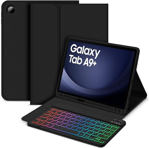 Bettdow for Samsung Galaxy Tab A9+/A9 PLUS 2023 Keyboard Case, UK Layout Detachable Wireless Backlit Keyboard, Case with Pencil Holder for Galaxy Tab A9 PLUS 11 Inch 2023 (SM-X210/X215/X216), Black