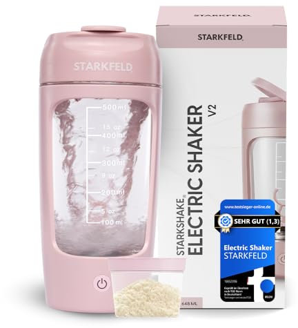 STARKFELD® STARKSHAKE® – Elektrischer Shaker Inkl. STARKPOD| Shake Mixer für klumpenfreie Eiweiß Shakes |7000 UPM| USB-C Schnellladen | 60+ Shakes pro Ladung |Protein Shaker Elektrisch |shake mixer