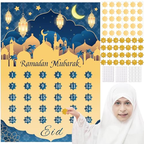 MARFOREVER Ramadan Kalender, Ramadan Mubarak Adventskalender für Kinder Eid Mubarak Countdown Kalender 2025 mit 30 Sternen Aufklebern Ramazan Takvimi Ramadan Activities Ramadan Geschenke für Kinder