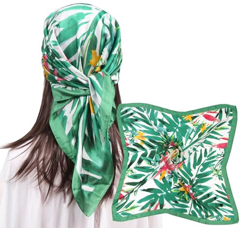MEANBEAUTY Pañuelo Cuadrado de Satén Para Mujer 70 x 70 cm Pañuelos de Seda Multifunción Bandana -Blumen 4