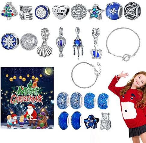 Meindin Adventskalender: Adventskalender-Armband-Halsketten-Set | Modeschmuck-Set, Anhängerschmuck für Mädchen