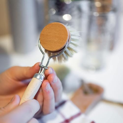 Chinchilla® Brosse à Vaisselle avec poignée + 1 tête Interchangeable | Brosse de Cuisine Durable avec Poils en Fibre Naturelle | sans Plastique et Durable | Réutilisable et Durable