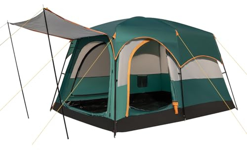 COSTWAY Tienda de Campaña para 6 Personas de 2 Habitaciones, Toldo para Lluvia, Lona de PE, Ventanas de Malla, Tienda de Camping Impermeable y Resistente al Viento, Bolsa de Transporte (Verde)
