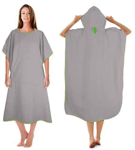 KUOGAS Badeponcho Damen& Herren,Poncho Handtuch, Mikrofaser-Surf Poncho, Badeponcho Handtuch, aus Mikrofaser auch als Umkleidehilfe Strand (Hellgrau, L)