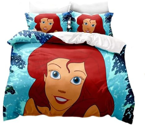 CHENGHUO Arielle Bettwäsche135X200,Girl Bettwäsche Geschenke für Kinder Meerjungfrau-Prinzessinnen Ariel Bettbezug,mit Kissenbezug, 3D Druck (D,135x200+75 * 50x1)