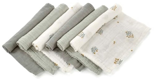 Jané 6er Pack Mehrzweck-Mulltücher, Stillen, natürliches Baumwoll- und Bambusgewebe, Staubmilbenschutz, Ökologisch, 35 x 35 cm, Grün