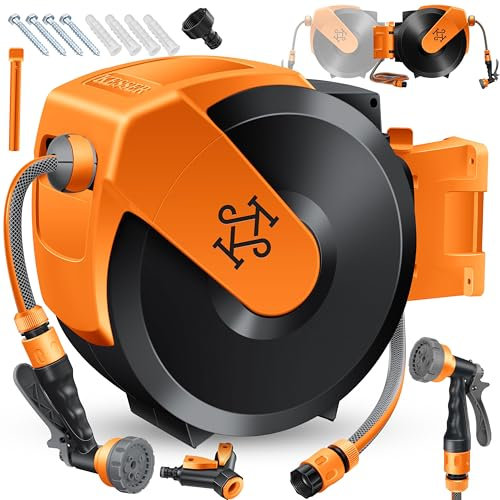 KESSER® Schlauchtrommel mit Gartenschlauch 20m | Wasserschlauchtrommel zur Wandmontage | Wandhalterung | 180° schwenkbar & automatische Aufrollung | Wand-Schlauchbox inkl. 7-Funktionen Handbrause