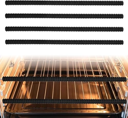 4 Pack Silicone-Resistant-Protectors Shields-Oven Guards for Inside The Oven - Oven Shelf Guard Oven Rack Guards Heat Resistant, Protect Against Burns Silicone (Black)