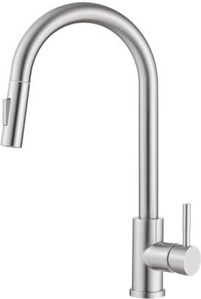 Assiniboine Kitchen Sink Mixer Tap with Pull-Down Sprayer, Monobloc Stainless Steel Single Handle Kitchen Mexer Tap with Spray Head Brushed Nickel
