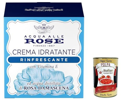 Acqua alle Rose, Crema Viso Idratante Rinfrescante, mit destilliertem Wasser der Damast Rose, geeignet für normale oder gemischte Haut, 50 ml + Italian Gourmet polpa 400g
