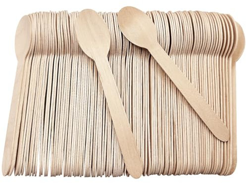 Abaigeal 300PCS Wooden Ice Cream Spoons, Wooden Teaspoons Disposable, 6 Inch Wooden Spoons Disposable for Ice Cream, Dessert, Party, Craft