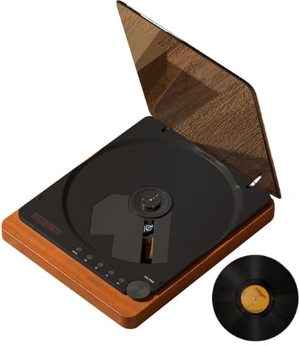 CD Player, Log color Vintage CD with HiFi Speakers & Bluetooth 4.2, Turntable CD Player with USB Mode Simple operation, Optical Output & LCD display for Home Outdoor.