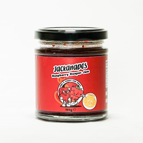Raspberry Reaper Jam by Jackanapes 190g - Medium Heat Vegan Chilli Jam with Raspberries, Carolina Reaper and Scotch Bonnet Chillies - Made in the UK