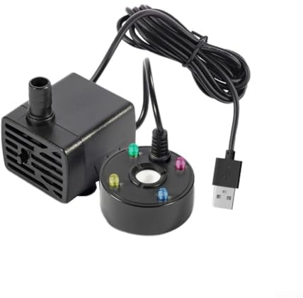 Besttoolifes 5V USB Water Pump Mist Maker LED Lights Mini for MISTER, Indoor Fountain Garden Pond Water Fogger Atomizer Fog Machine For Pond, Fish Tank, Vase, Waterproof Design(Black)