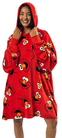 Bioworld Sesamstraße Elmo Character Heads Allover-Print Red Long Oversized Hoodie Wearable Blanket-OSFA