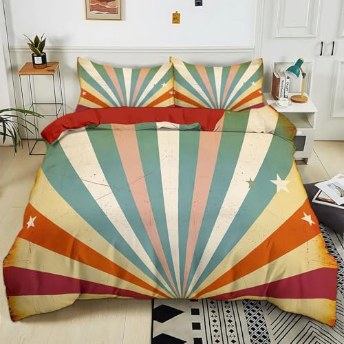 Generisch Bettwäsche 200x200 cm Retro-Zirkusplakat Bettbezug mit Reißverschluss Weiche Baumwolle Mikrofaser Bettwäsche-Sets für Kinder Jungen Mädchen Jugendliche
