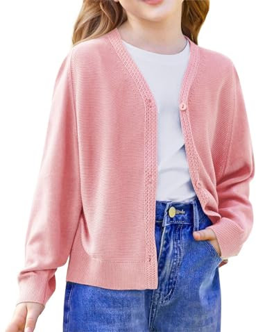 GRACE KARIN Cardigan leggero con abbottonatura scollo a V a maniche lunghe, rosa chiaro, 10 anni