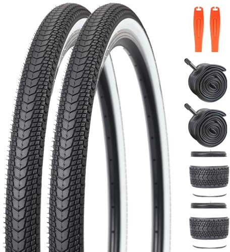 GRELiving Juego de 2 neumáticos de bicicleta de montaña de 26 x 1,75 pulgadas + 26 x 1,75/2,125 pulgadas AV48 mm + 2 elevadores de neumáticos para bicicleta de montaña, bicicleta de ciudad, bicicleta
