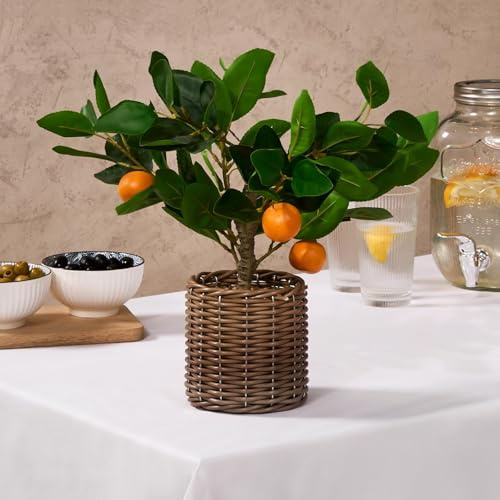 OHS Orange Tree in Ceramic Pot, Artificial Indoor Plant with Vibrant Green Leaves & Bright Orange Fruit For Office Decor Bedroom or Living Room, Oranges - One Size