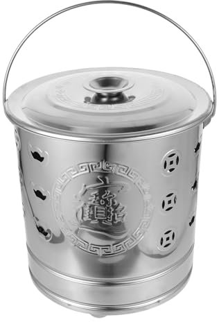 BESPORTBLE Fass Verbrennen Brenner Verbrennungsanlage Deckel Geld Brennender Eimer Müll Spender Brennende Fässer Für Draußen Käfig Groß Rauchlose Grube Brennende Tonne Silver Rostfreier Stahl