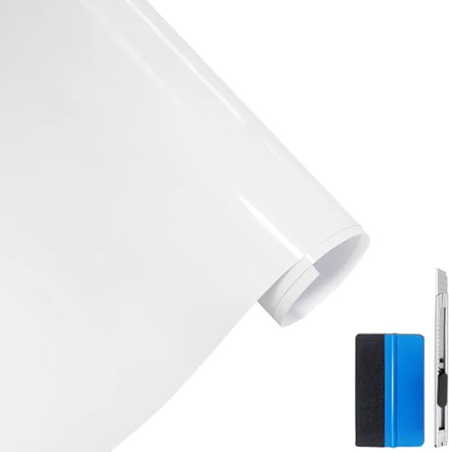 NewL Film Vinyle Auto Pet Ultra Brillant Auto-Adhésif Blanc 30x150cm | Finition ultra brillante, outil inclus, canaux anti-bulles, souple et extensible, pour voitures, motos, meubles