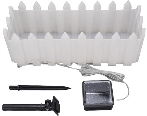 Fockety Solar Powered LED Planter, Solar Powered RGB 8 Modes IP55 Rainproof Square LED Planter Pot Outdoor, White Picket Fence Border Light Up Planter Pot for Balcony Garden Yard Porch