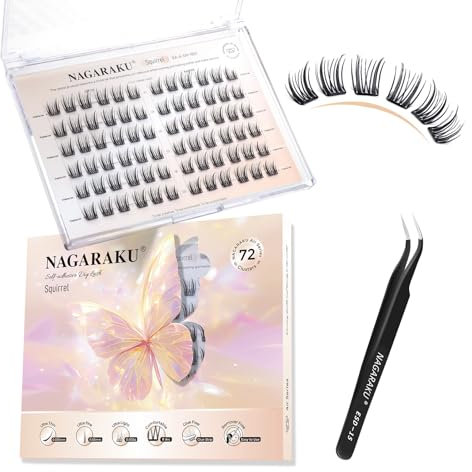 NAGARAKU Cils Auto-Adhésifs avec Pince 72 Fans Self Adhesive Lash Monobloc Flocons Fins Sans Dissolvant De Colle À Presser Réutilisables Aspect Naturel Pour Toutes Les Formes D'yeux (C Curl Squirrel)