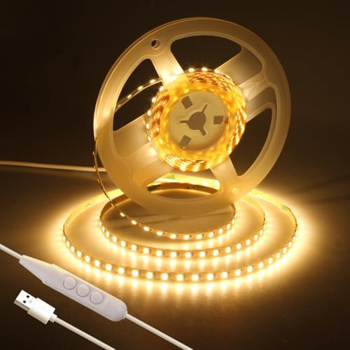 Aclorol 3M 5V USB LED Streifen Flexibel TV Hintergrundbeleuchtung Warmweiß Dimmbar LED Strip Light CRI90+ 5mm Breite für Schlafzimmer Kleiderschrank Küche DIY Heimdekoration 3000K 120 LEDs/M