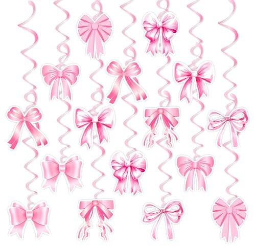 Schleife Geburtstagsdeko Rosa Party Deko,32 Stk Bow Rosa Deko Hängend Wirbel Decken,Bow Luftschlangen Rosa Deko,Pinke Deko für Baby-Dusche Muttertag Valentinstag Versprechen Tag für Mädchen und Frauen