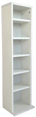 Laneryin CD Storage Tower, Narrow Storage Unit, 6 Tier Cube Bookcase, White Wooden Standing Shelving Unit, DVD Display Shelves, Space-Saving Storage Organizer For Office, Living Room, Bedroom (White)