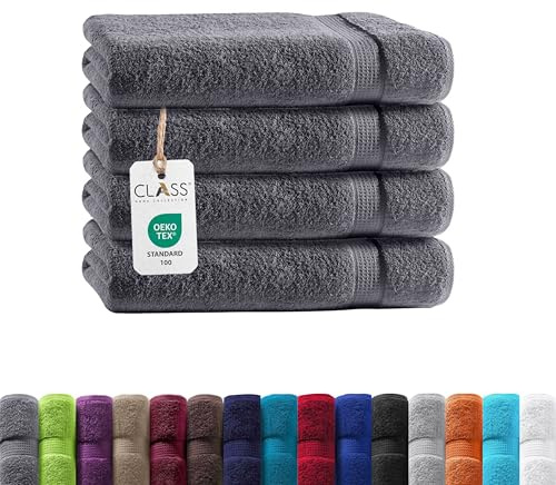 Class Home Collection Frottee Badetücher 100x150 cm – 4er Set Badetuch – Besonders weiche & saugfähige Badetücher aus 100% Baumwolle mit Aufhänger – Anthrazit