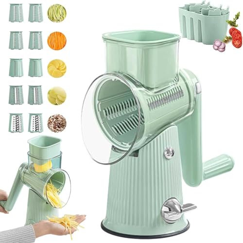 Roarrave 5 in 1 Food Chopper, Zealburst 5 in 1 Rotary Grater, Roarrave Grater with Manual Hand Crank Cheese Graters, Rotary Cheese Graters Vegetable Slicer, Easy to Use Kitchen Gadgets (A)