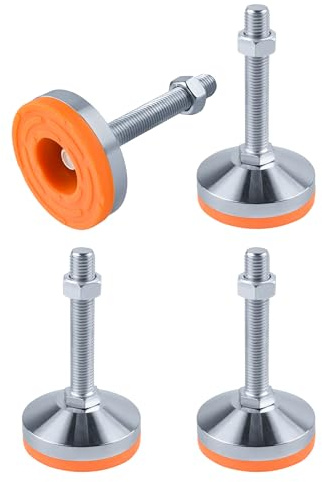 Tycoonest Lot de 4 pieds de nivellement M16 x filetage 100 x base 80 pieds réglables en acier au carbone pour meubles, tables, armoires, établi