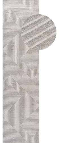 THE RUGS Carmel Modern Area Rug - Stain-Resistant, Non-Shedding, Durable Rugs for Bedroom and Hallway [ Symmetric Grey, 80x300 cm ]