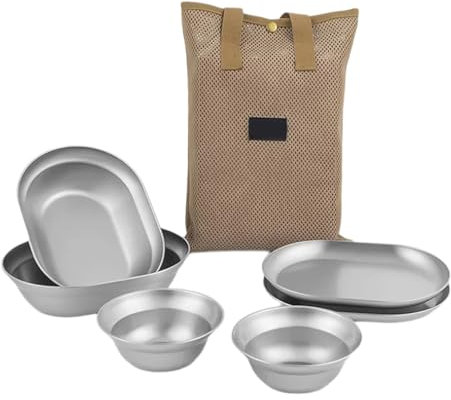 HDOYTXXM 6/8/10pcs Prácticas Placas de Camping Platos de Metal Para Picnics Acero Inoxidable Mesa Platos de Cena Fiables