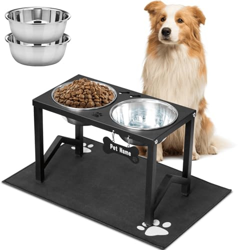 Flodomix Elevated Dog Bowls, Metal Raised Dog Bowl Stand with 2 Thick 58oz Stainless Steel Food Bowls & Non-Slip Mat - 11.8 Tall for Medium/Large Breeds
